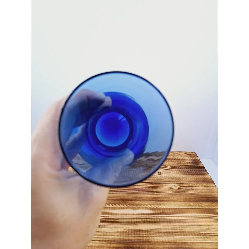 Vintage Cobalt Blue Glass‎ Flower Vase Bulb Shaped Fluted Neck